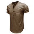 thumbnail image 2 of Hotian Mens Big & Tall Short Sleeve Half Button Linen Henley Shirt with Pocket Khaki M (One Size Smaller), 2 of 5