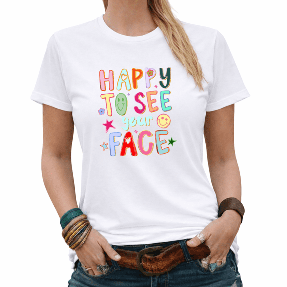 Vintage Happy to See Your Face Graphic Tees Women's Colorful Retro Streetwear Shirt