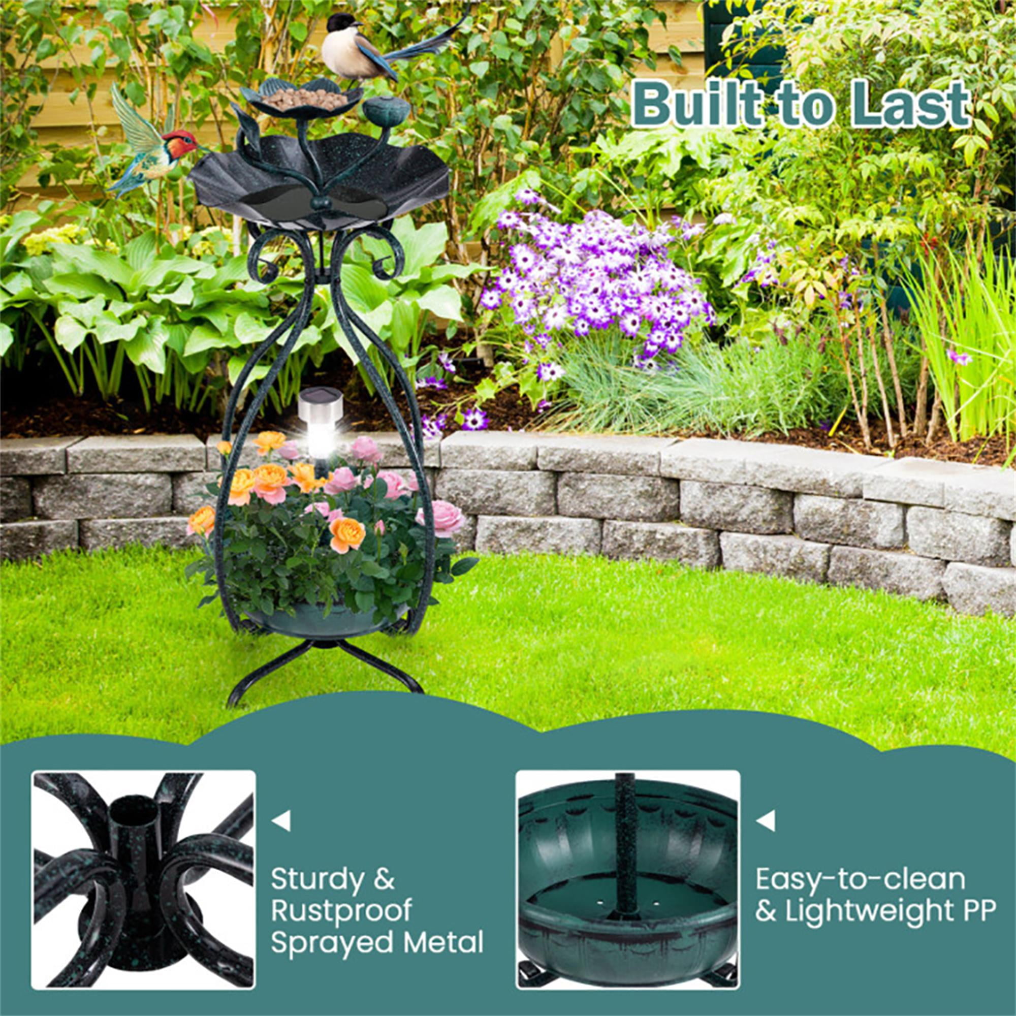 Pefilos 31" Outdoor Pedestal Garden Bird Bath with Solar Light, Bird Feeder and Flower Planter, Standing Lotus Leaf Bowl Birdbath, Green Pefilos 31" Outdoor Pedestal Garden Bird Bath with Solar Light, Bird Feeder and Flower Planter, Standing Lotus Leaf Bowl Birdbath, Green