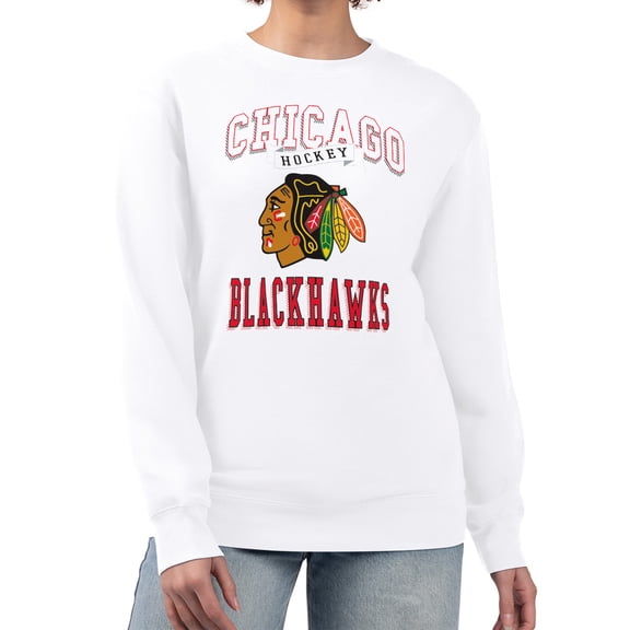Women's G-III 4Her by Carl Banks White Chicago Blackhawks Team Logo Tri-Blend Fleece Pullover Sweatshirt