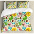 thumbnail image 1 of Nursery Duvet Cover Set Queen Size, Spring Themed Vivid Colored Seasonal Elements Blooming Flowers Ladybugs Bees Birds, Decorative 3 Piece Bedding Set with 2 Pillow Shams, Multicolor, by Ambesonne, 1 of 3