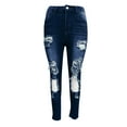 thumbnail image 3 of Women's Plus Size Pants Women Solid Color Hole Low Waist Jeans Flares Ankle Fashion Pants Trouser,Blue Women's Plus Size Pants XXXL, 3 of 4