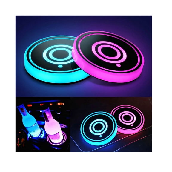2PCS LED Car Cup Holder Lights, Light up Car Coasters for Cup Holders 7 Colors Changing USB Charging Mat Waterproof Cup Pad, Car Gifts for Men & Women