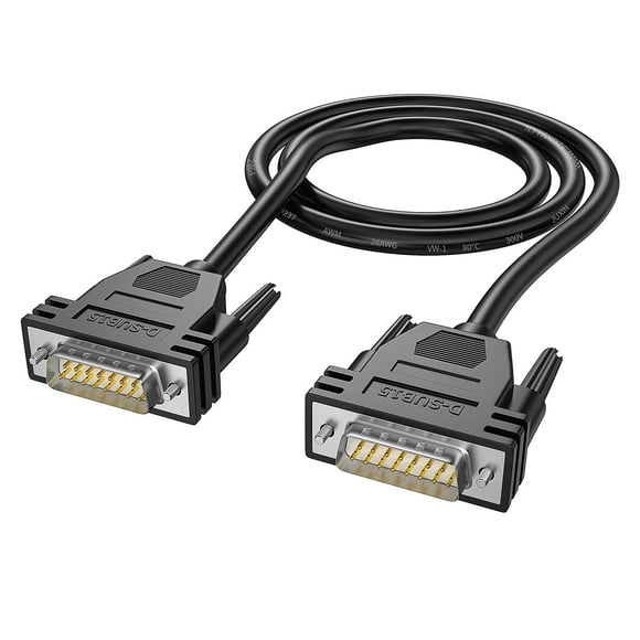 JUXINICE DB15 Male to Male Cable Foil Shielding and Tinned Copper Braid 5 Foot Black D-SUB 15 PIN RS232 Serial Cable 26AWG (5feet /1.5M Male to Male)
