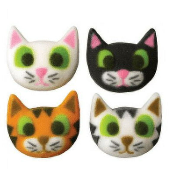 24pk Kitty 1 1/4" Edible Sugar Decoration Toppers for Cakes Cupcakes Cake Pops w. Edible Sparkle Flakes & Decorating Stickers