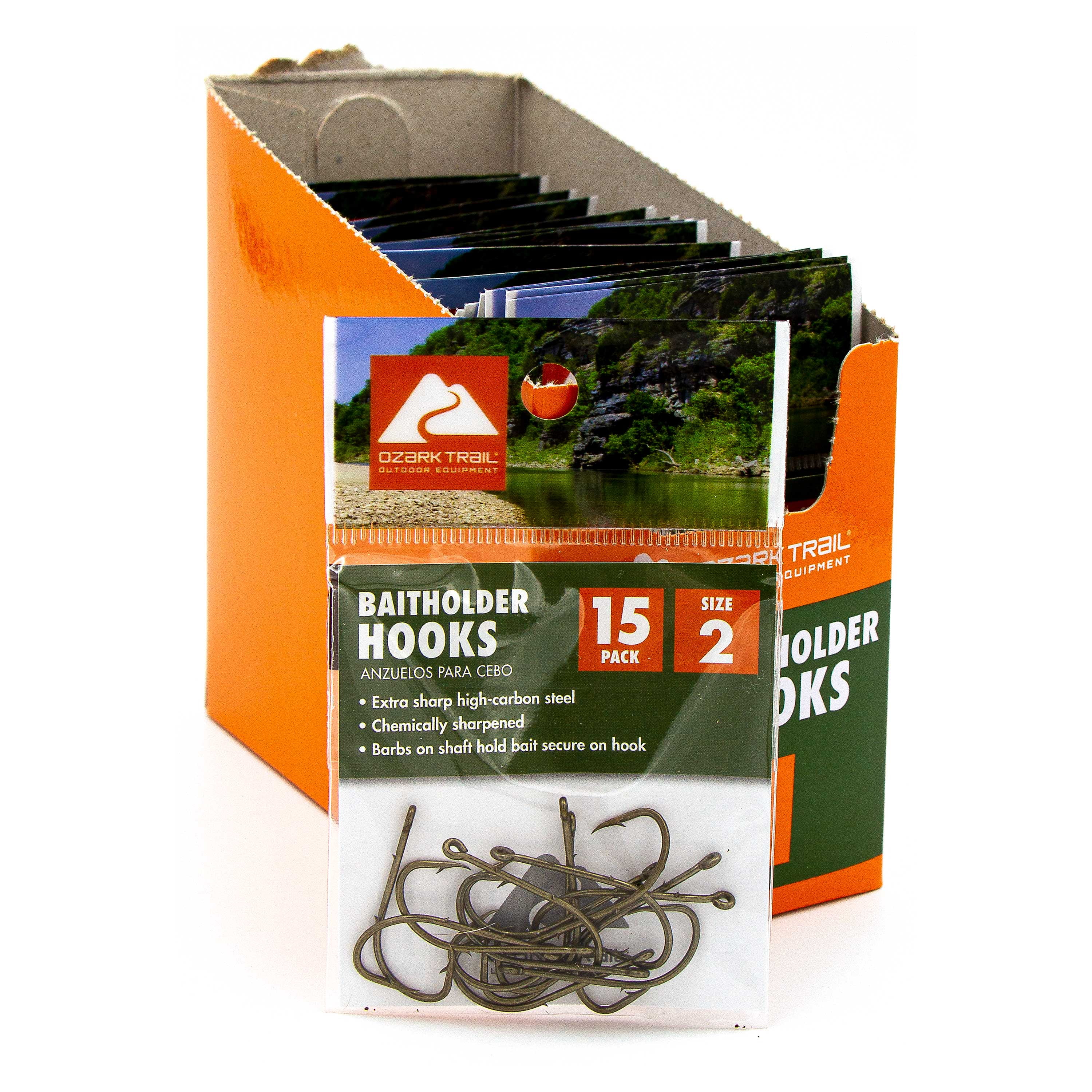 Ozark Trail Bronze Baitholder Light Wire Fishing Hooks Size 2 - 15 Pack