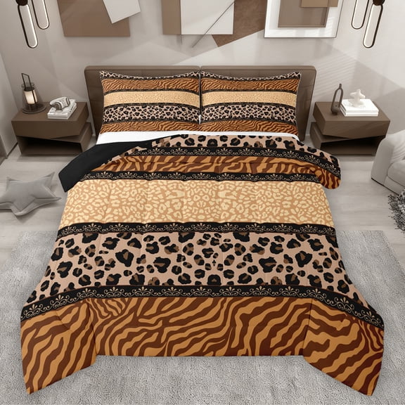 Homewish Cheetah Zebra Print Bedding Comforter Set 2pcs for Teens Female Men,Retro Vintage Aesthetic Twin Comforter Sets Microfiber,Abstract Geometric Stripes Breathable Bedding Set