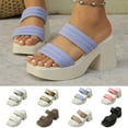 thumbnail image 6 of Platform Slip on Sandals for Women 2025 Fashion Casual Square Toe Wide Width High Heels Slides, 6 of 7