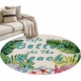 thumbnail image 2 of Summer Round Area Rugs 3 ft, Life Is Better At The Beach Linen Texture Washable Small Area Rug with Non-Slip Sturdy Edge Binding Round Front Door Mat Floor Carpet for Entryway, 2 of 9