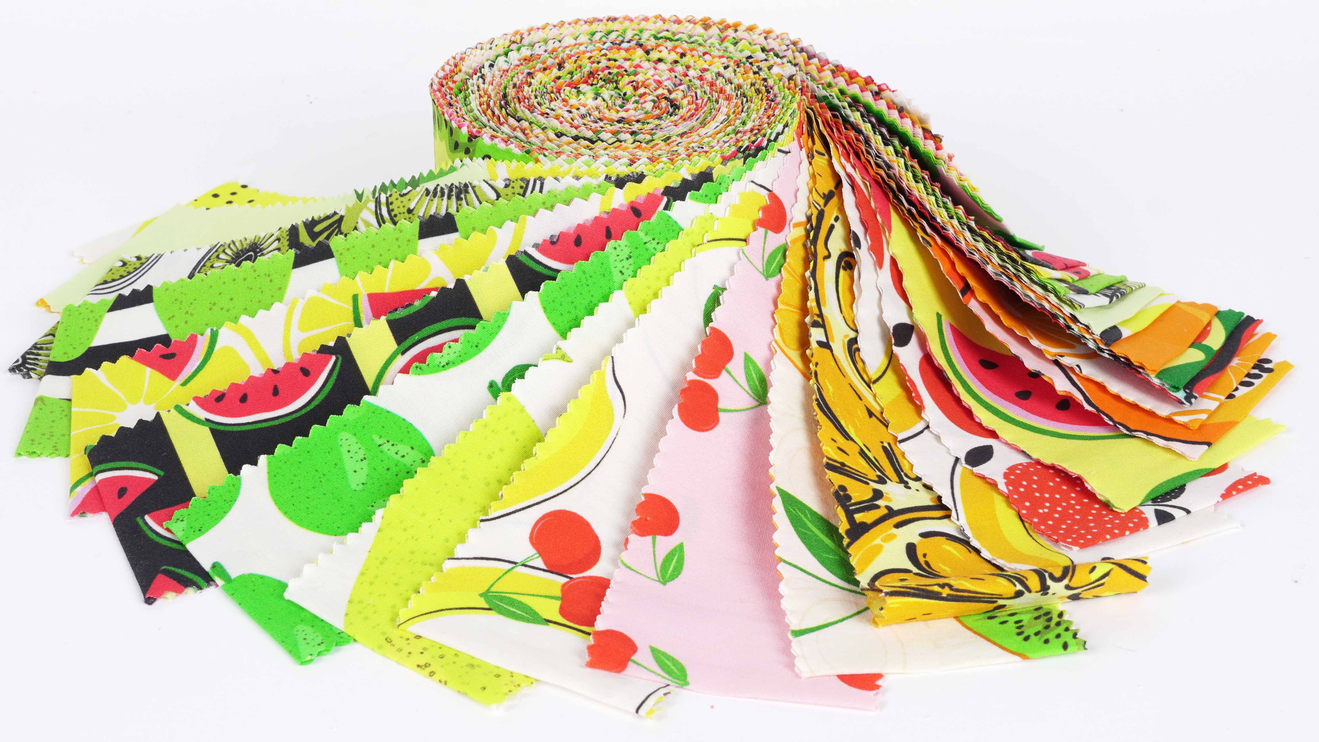 Soimoi 40Pcs Fruits Print Cotton Precut Fabrics For Quilting Craft Strips 2.5x42 inches Jelly Roll - Yellow