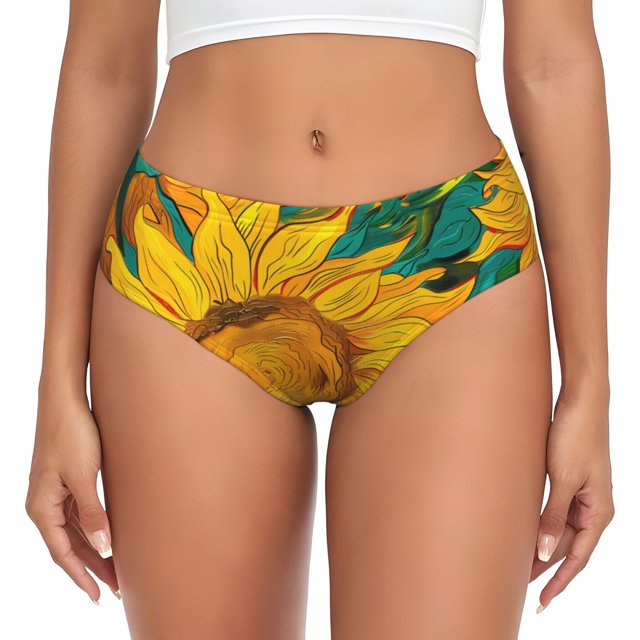 Balery Vibrant Sunflower Painting Ropa Interior de Algodón para Mujer con Dibujo – Braguitas Cómodas y Elásticas, Estilo Clásico-3X-Large