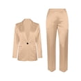 thumbnail image 5 of Floleo Women Shiny Satin Lapel Long Sleeve Blazer Elastic High Waist Straight Pocket Pants 2 Piece Elegant Business Party Matching Suit Set, 5 of 5