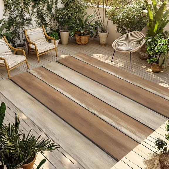 Brown Khaki Wooden Outdoor Rug for Patio/Deck/Porch, Non-Slip Large Area Rug 6 x 9 Ft, Vintage Farmhouse Retro Art Indoor Outdoor Rugs Washable Area Rugs, Reversible Camping Rug Carpet Runner