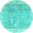 thumbnail image 1 of Ahgly Company Machine Washable Indoor Round Oriental Turquoise Blue Traditional Area Rugs, 5' Round, 1 of 4