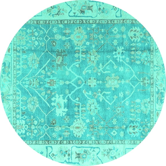 Ahgly Company Machine Washable Indoor Round Oriental Turquoise Blue Traditional Area Rugs, 5' Round