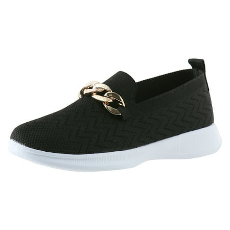 OJSFQUFP Womens Slip on Sneakers Women Casual Shoes Fashionable and Minimalist Chain Decoration Mesh Breathable Comfortable Flat Bottom Non Slip Womens Ballet Flats Black 39