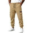 thumbnail image 4 of MXALUOB Men's Cargo Joggers Elastic Waist Drawstring Utility Winter Pants Solid Color Cinch Bottom Casual Trousers with Multi Pockets, 4 of 6