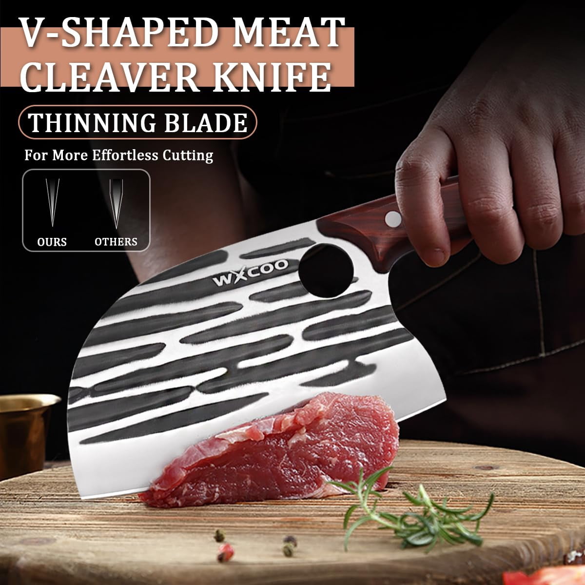 WXCOO Butcher Knife Set - 3pcs Hand Forged Meat Cleaver Knife & Serbian Chef Knives & Sharp Viking Knives for Meat Cutting, Camping, BBQ, Men's Birthday Gift
