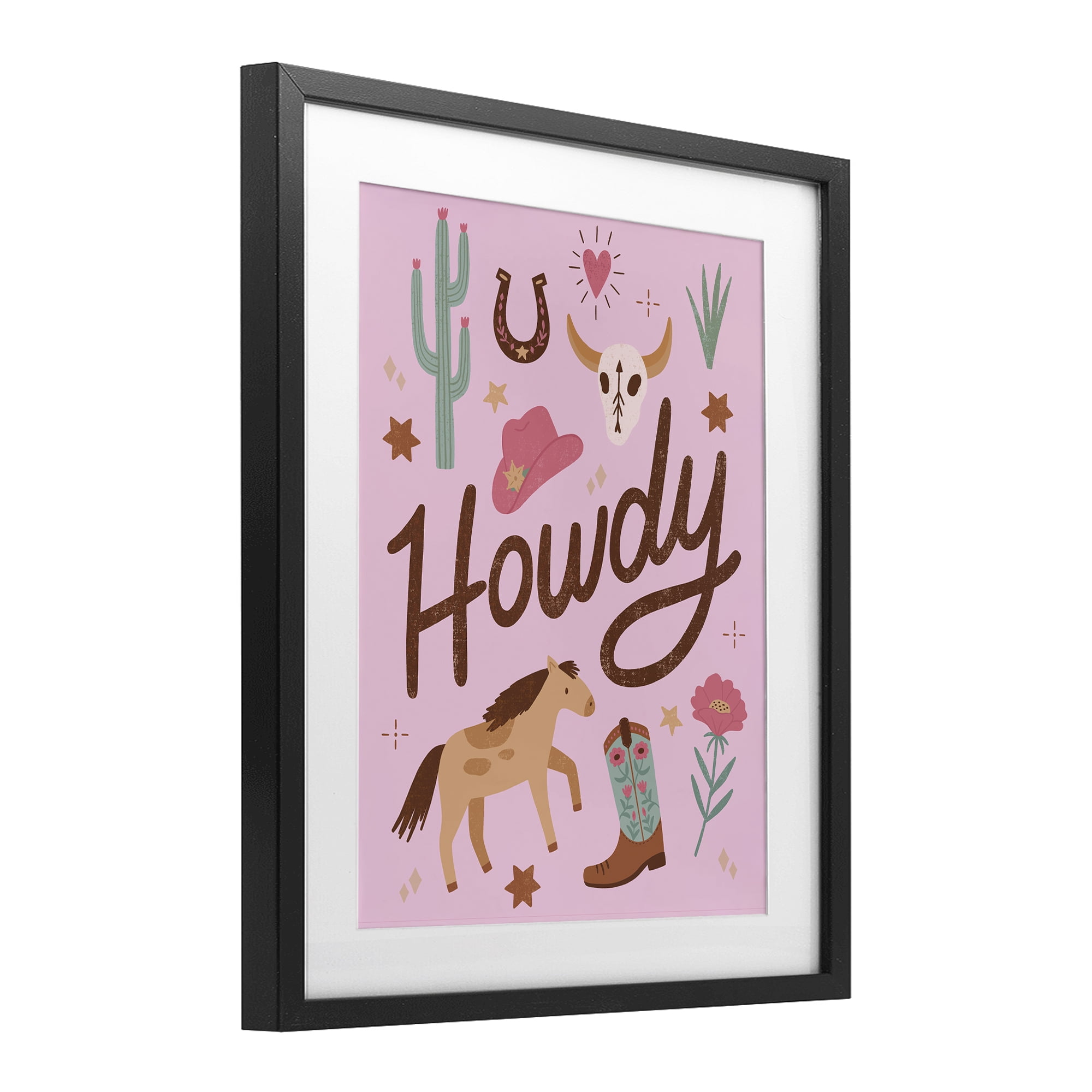 Stupell Industries Western Boho Girl Howdy Black Framed Print Under Glass, design by Nina Seven