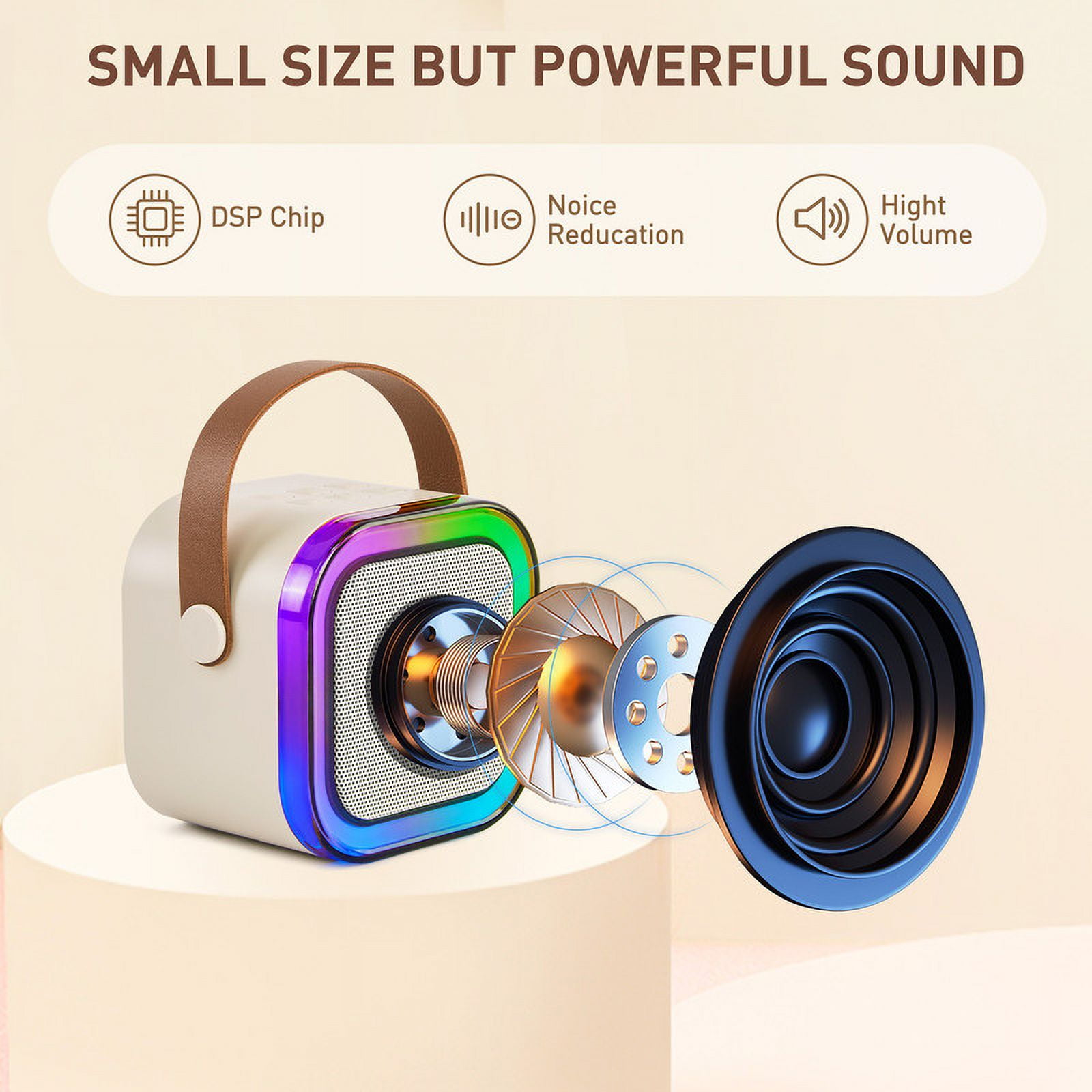 ENERFACE Karaoke Machine for kids,Portable Bluetooth Mini Microphone Speaker with 2 Wireless Mics & LED Lights, Perfect for Birthday Parties, Family Gatherings & Home Entertainment