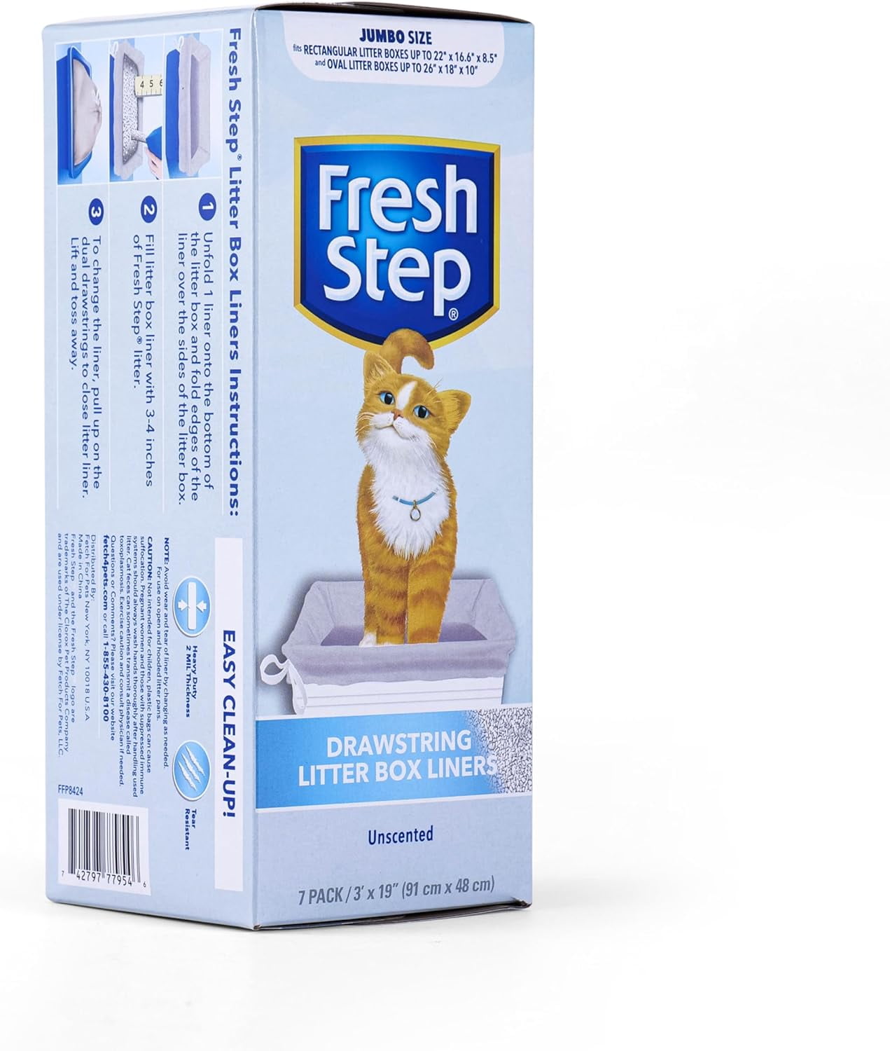 (3 pack) Fresh Step Drawstring Litter Box Liners Unscented, Jumbo Size, 36" x 19" - 7 Count