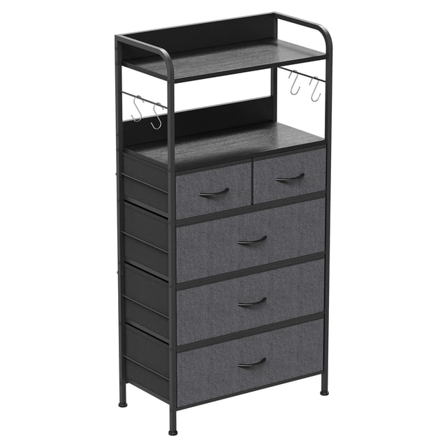 Ourlova 5-Drawer Fabric Dresser - Compact Storage Unit with Sturdy Metal Frame, Easy Assembly, Versatile Organizer for Clothes and Essentials in Grey