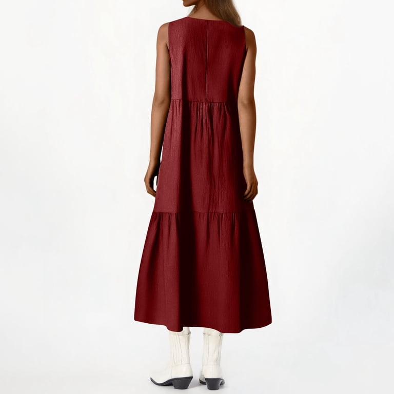 Graduation Dresses, Linen Casual V Neck Sleeveless Maxi Tank Sundress Plus  Size Loose Swing Beach Wedding Guest Dress Jackets For Women Active Dress  Ladies Dresses Casual (5XL, Wine) ZMTing - Walmart.com