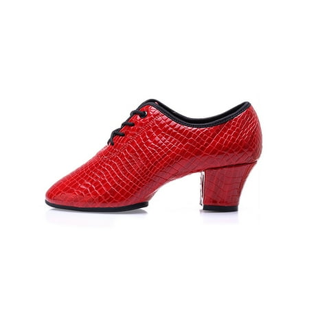 

Ritualay Ladies Non-Slip Ballroom Dance Shoe Slip Resistant Block Oxfords Dancing Party Pointed Toe 5cm Heel Red Rubber Sole 4.5