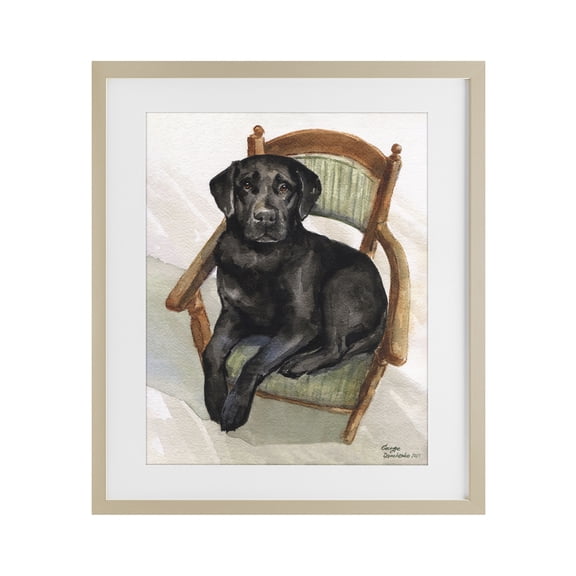 Stupell Industries Black Labrador On Chair Birch Framed Print Under Glass, design by George Dyachenko