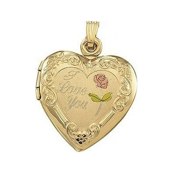 Solid 14K Yellow Gold Tri Color Heart Locket with "I Love You"