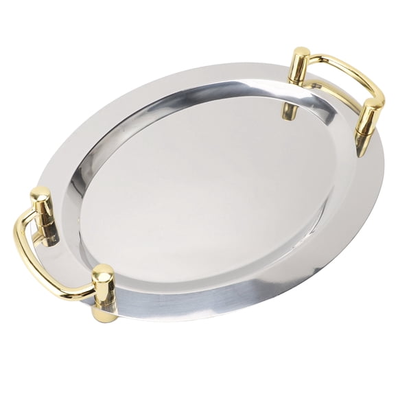 Stainless Steel Serving Tray with Handle, Decorative Ottoman Dish Stainless Steel Food Tray Serving Platter Gold Serving Dishes For Entertaining Serving