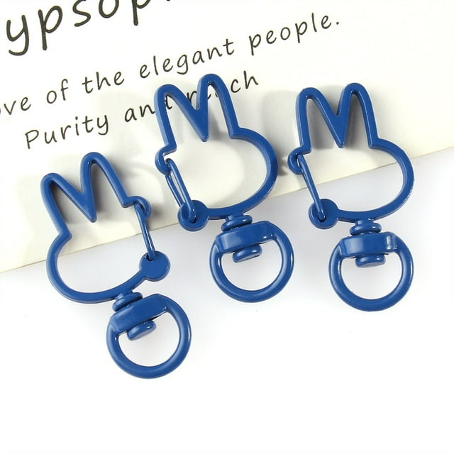 10pcs/Lots Metal Rabbit Shape Hollow Keychain Split Key Ring Swivel Lobster Clasp Connector for Bag Belt Dog Mask Chains 6*36mm Navy