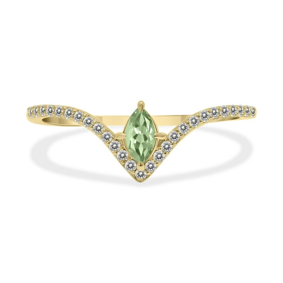 SZUL Women's 1/4 Carat TW Green Amethyst and Diamond V Shape Ring in 10K Yellow Gold