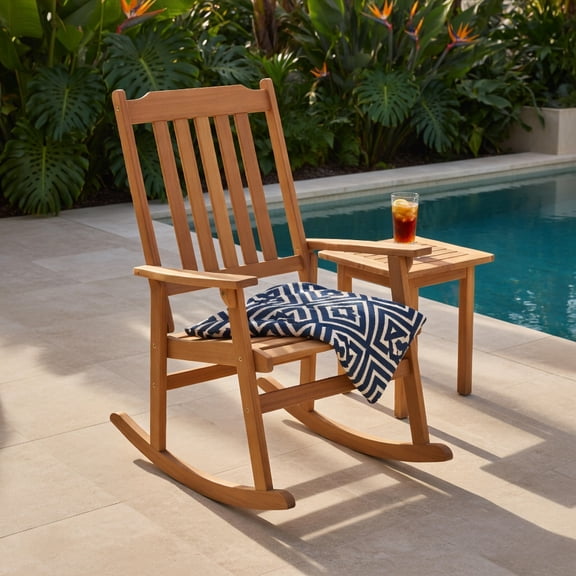 Spaco Single Outdoor Acacia Wood Rocking Chair, High Back Patio Recliner with Comfort Wide Armrests, Natural