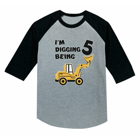 5th Birthday Gift Construction Party 3/4 Sleeve Baseball Jersey Toddler Shirt 4T Dark Gray