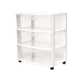 thumbnail image 2 of HOMZ Drawer Tower, 3-Tier Clear Plastic Wide Rolling Storage Cart, Removable Wheels, White, 2 of 4