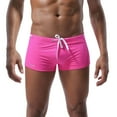 thumbnail image 2 of Jinhomg Men's Swim Trunk Swimwear Quick Dry Low Rise Bathing Suit Breathable Comfy Basic Solid Boxer Brief with Adjustable Drawstring 2025 Saving Pink L, 2 of 5
