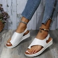 thumbnail image 6 of JeashCHAT Women's PU Leather Toe Post Slip On Flat Sandals Summer Casual Lightweight Beach Sandals Open Toe Ankle Strap Stylish Walking Sandal, 6 of 9