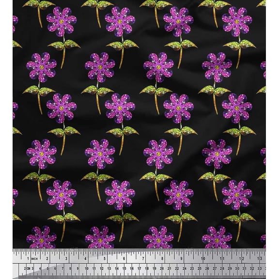 Soimoi Cotton Duck Fabric Leaves & Floral Artistic Print Fabric by The Yard 42 Inch Wide