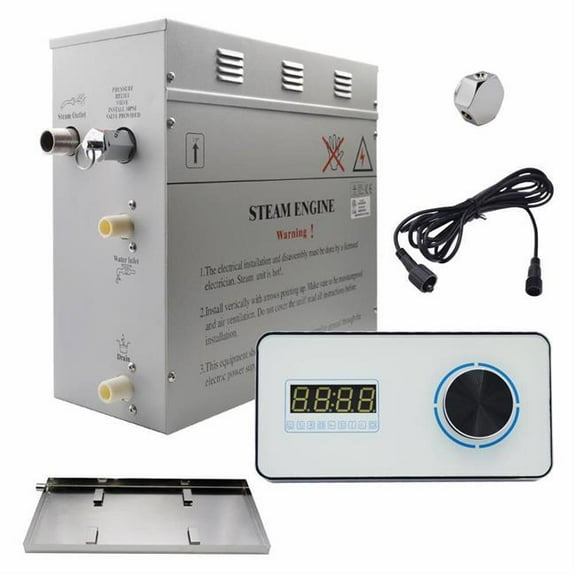 Steam Planet GH6LWP Superior Encore 6 kW Self-Draining Steam Bath Generator Kit & Horizontal Digital Keypad & Drip Pan, White