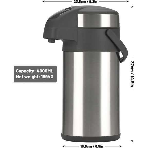 4L Thermal Coffee Carafe with Pump - Silver, 4000 ml