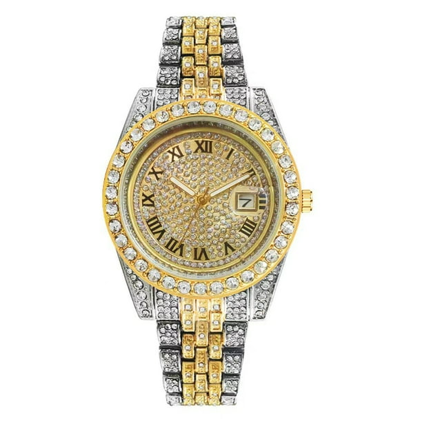 Reloj de cuarzo para mujer, reloj de pulsera de cuarzo con calendario romano y diamantes completos