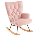 thumbnail image 2 of Modern Rocking Chair Nursery, Flannel Upholstered Glider Rocker with tufted High Backrest, Reading Recliner with side pockets, Accent Chairs for Living Room, Bedroom, Pink, 2 of 7