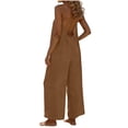thumbnail image 2 of Bloomae Cotton Linen Backless Jumpsuits for Women One Piece Sleeveless Cami Jumpsuit Loose Fit Casual Back Tie Overalls Spaghetti Strap Wide Leg Rompers Coffee#01 XXXL, 2 of 7