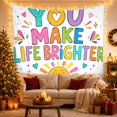 thumbnail image 3 of "YOU MAKE LIFE BRIGHTER" Message on a White Field, Inspirational Illustration for Kids, Colorful Affirmation Art Print, Birthday Gift Tapestry Wall Hanging for Bedroom and Playroom, 3 of 7