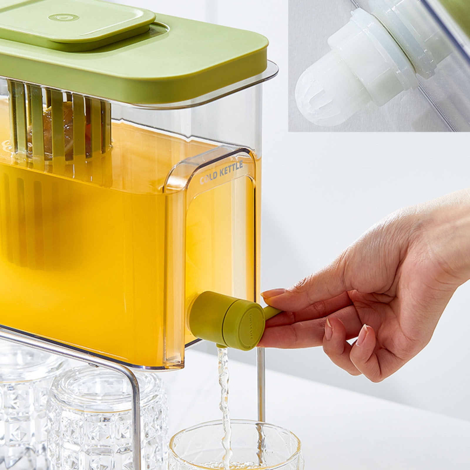 Outoloxit Glass Water Dispenser with Built-in Filter, Cold Water Jug for Refrigerator, Iced Tea & Fruit Infuser Pitcher with Spigot, BPA-Free Large Capacity Beverage Container(135 oz)