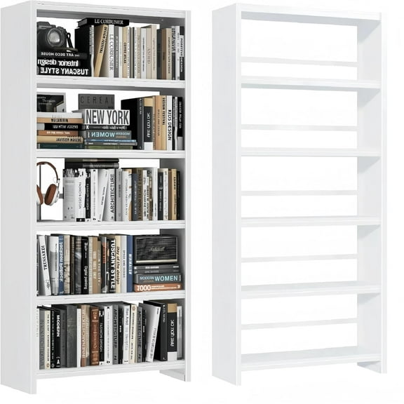69'' Tall Metal Bookshelf, White Bookshelves and Bookcases, 5 Tier Bookshelf with Display Shelves, Large Open Bookcase for Study, Library, Home Office, Corner