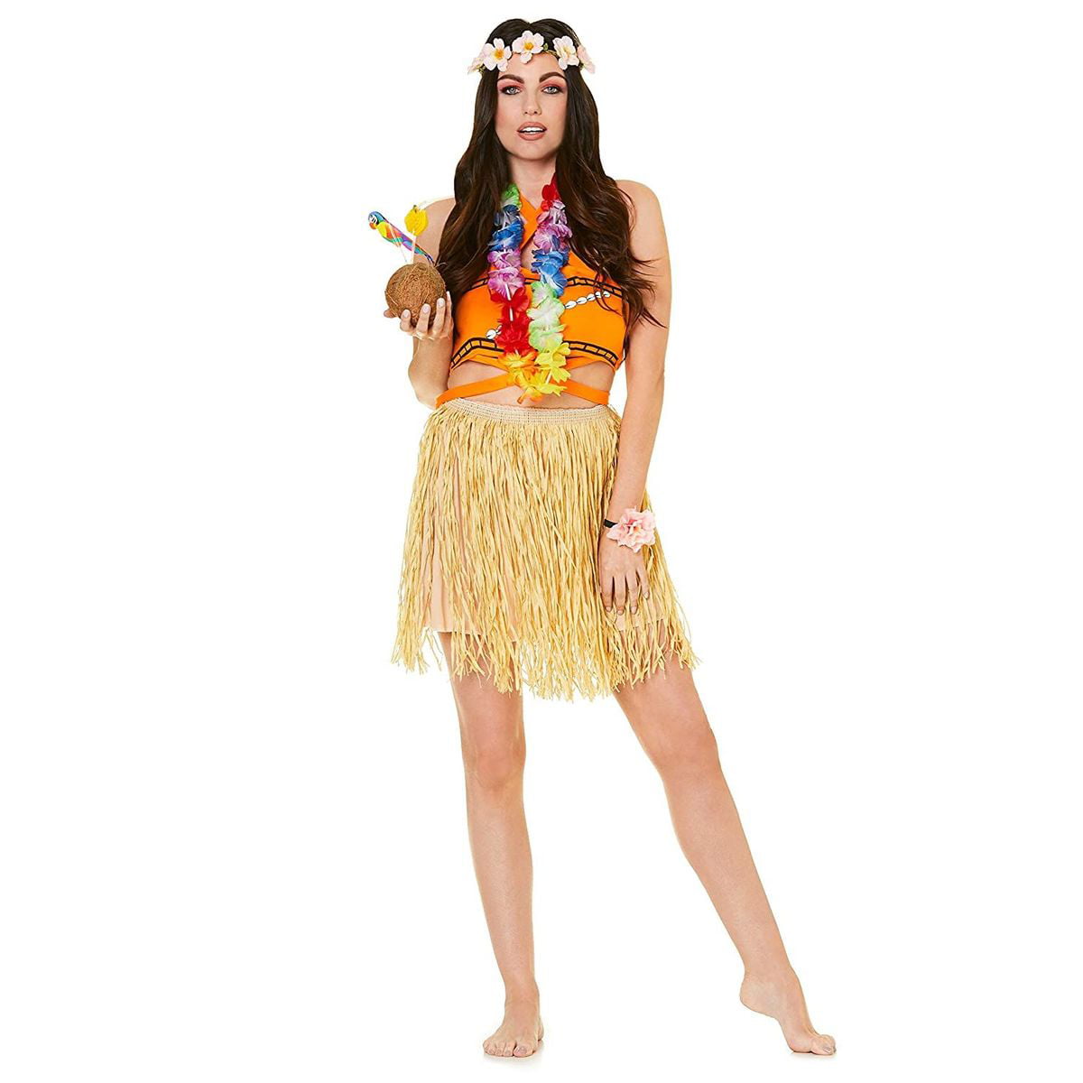 Konsulat Melankoli kobling Hawaii Costume - Grass Hula Skirt Dress with Floral Headband for Adult  Women Hawaiian Luau Outfits, Halloween Theme Party Accessories, Size M  Medium - Walmart.com