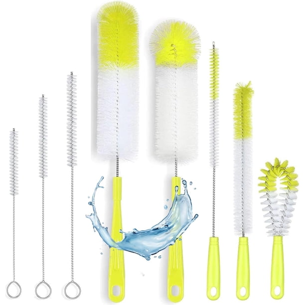 Juego de 8 Cepillos para Limpiar Botellas, Cepillo para Lavar Popotes con Mango Largo, Limpieza de Frascos, Termos, Biberones, Tubos y Recipientes, Cerdas Flexibles (Amarillo)