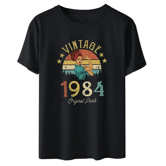 Fesfesfes Women Tees 1984 Vintage Shirt For Women 40th Birthday Gifts 1984 Birthday Gifts Idea Retro Short Sleevel T Shirts Party Tops Funny Tees Short Sleeve Running Shirts Women M(US:6)